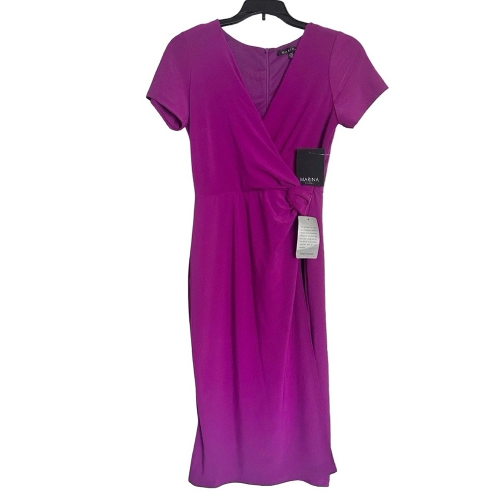 NWT Marina Faux Wrap "Magenta" Dress with Ties at Waist